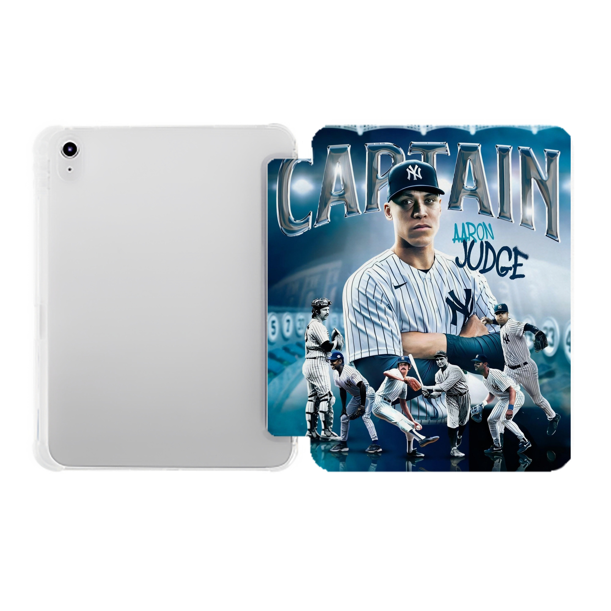 Aaron Judge Yankees Captain Premium Tri-Fold PU Leather & Silicone IPad Case With Pencil Slot – Fits 9.5,10.5,10.9 – Adjustable Stand, Slim, Protective